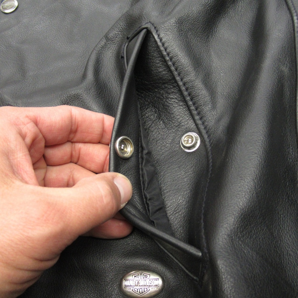 Harley Davidson Vest Mens XL Long Black Leather Motorcycle Heavyweight USA VTG‎ - Picture 7 of 12